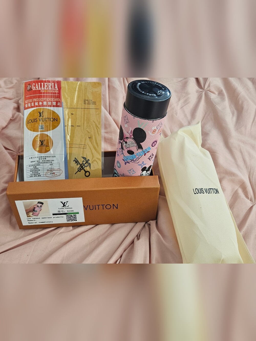 Louis Vuitton Pink Monogram Mickey Stainless Bottle with Black Lid